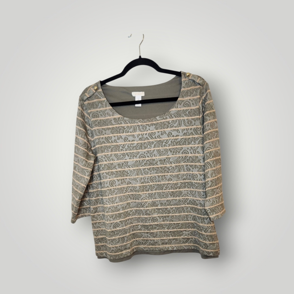 Chico's size 2 Women’s Chico’s 12 Green Striped blouse top